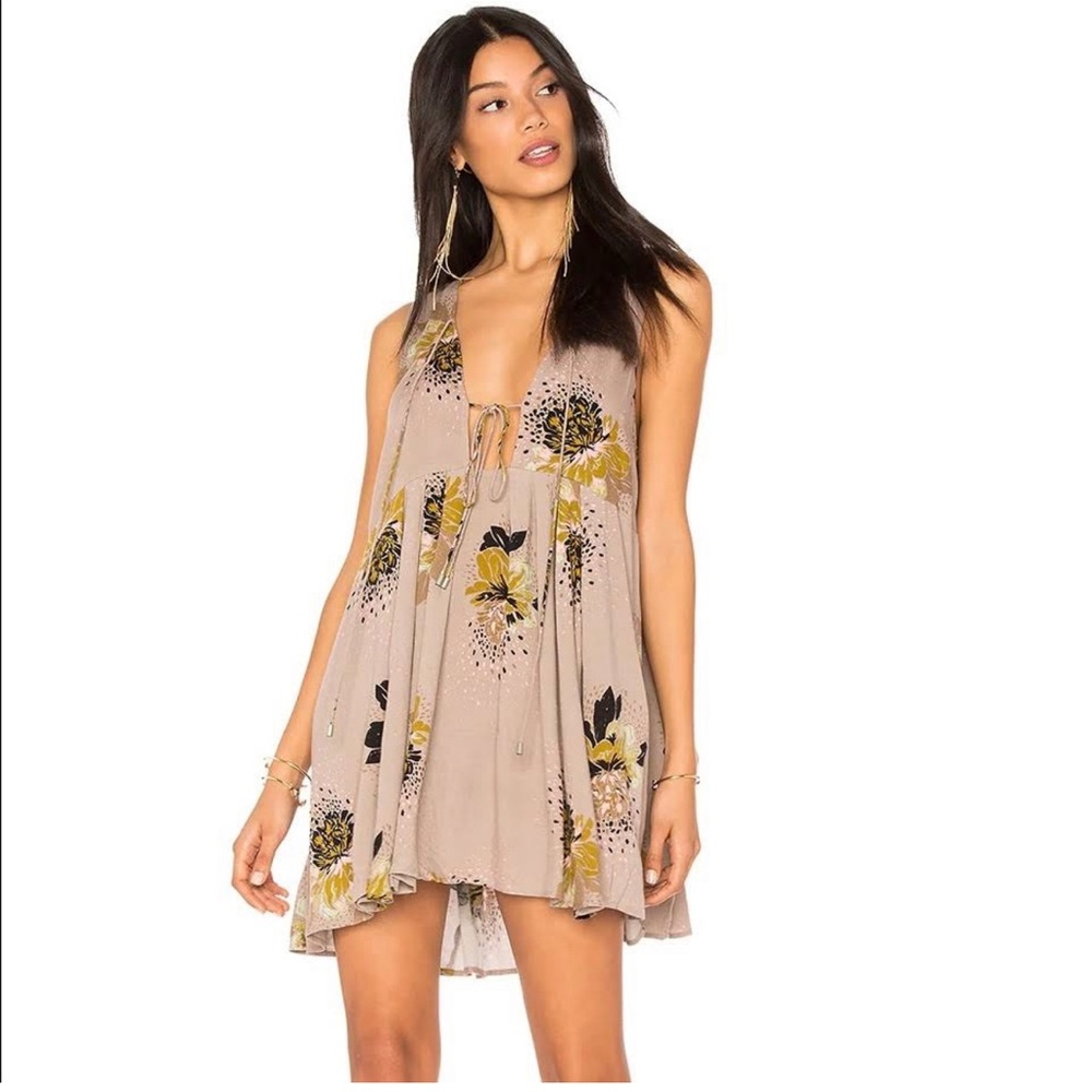 Free People Lovely Dat Taupe Floral Dress Tunic Size Small